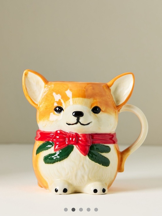 Anthropologie Other - Anthropologie Corgi Dog Ceramic Mug with Red Bow